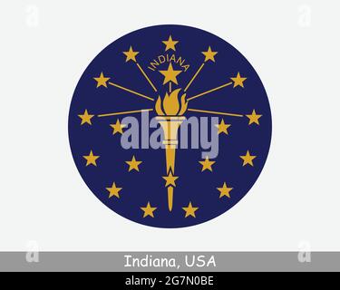 Indiana Round Circle Flag. IN USA State Circular Button Banner Icon. Indiana United States of America State Flag. The Hoosier State EPS Vector Stock Vector