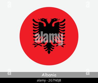 Albania Round Circle Flag. Albanian Circular Button Banner Icon. EPS Vector Stock Vector