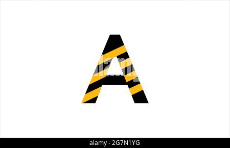 Initial letter A black and  yellow warning tape flat minimalist icon logo design Stock Vector