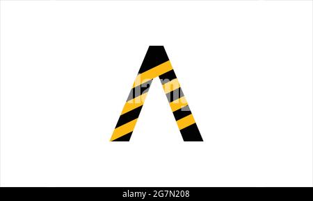 Initial letter A black and  yellow warning tape flat minimalist icon logo design Stock Vector
