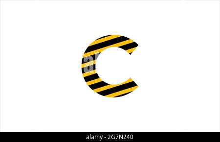 Initial letter C black and  yellow warning tape flat minimalist icon logo design Stock Vector