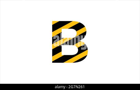 Initial letter B black and  yellow warning tape flat minimalist icon logo design Stock Vector