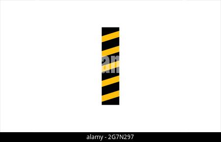 Initial letter I black and  yellow warning tape flat minimalist icon logo design Stock Vector