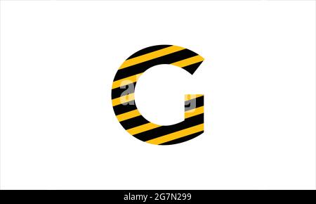 Initial letter G black and  yellow warning tape flat minimalist icon logo design Stock Vector