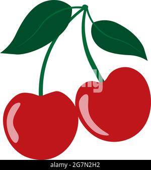 red fresh cherries isolated on white background, vector illustration Stock Vector