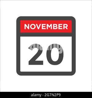 November 20 calendar icon w day of month Stock Vector