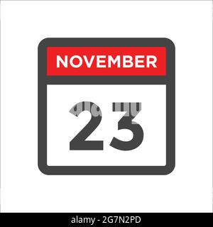 November 23 calendar icon w day of month Stock Vector