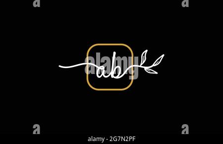 Initial letters AB and BA handwriting floral boho botanical monogram logo vector icon minimalist design Stock Vector