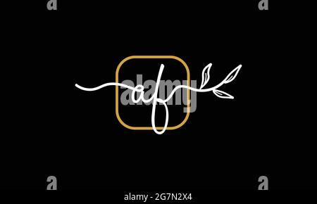 Initial letters AF and FA handwriting floral boho botanical monogram logo vector icon minimalist design Stock Vector