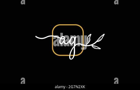 Initial letters AG and GA handwriting floral boho botanical monogram logo vector icon minimalist design Stock Vector
