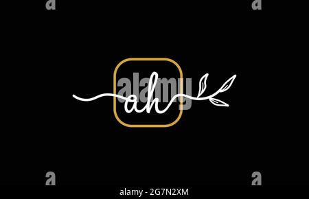 Initial letters AH and HA handwriting floral boho botanical monogram logo vector icon minimalist design Stock Vector