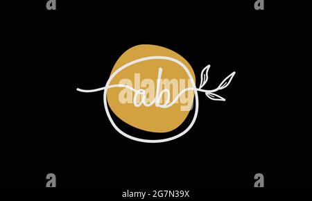 Letter AB or BA boho style botanical logo in flat minimal design Stock Vector