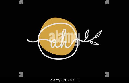 Letter AH or HA boho style botanical logo in flat minimal design Stock Vector