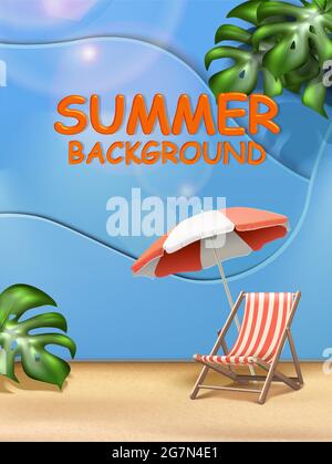 summer sale background with sun bed and umbrella. Stock Vector