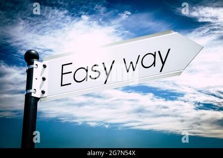 Easy way - signpost with one arrow, sky in background Stock Photo