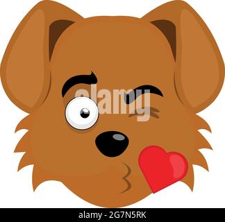 Vector emoticon illustration of the face of a cute cartoon dog giving a heart-shaped kiss Stock Vector