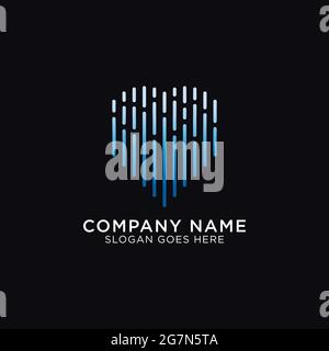 internet love technology with heart shape monogram style, the podcast logo design Stock Vector