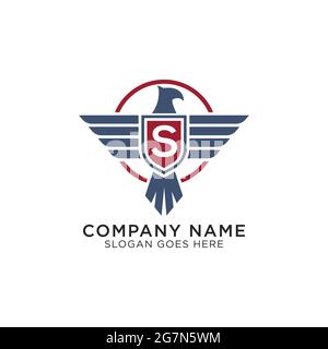 american eagle with initial letter S, hawk shield logo design vector Stock Vector