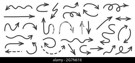 Set of hand drawn arrows, icons, hashtags. Social symbols. Stock Vector