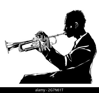 Trumpet player silhouette Stock Photo - Alamy