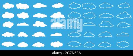 Set white clouds icon on blue background  Stock Vector