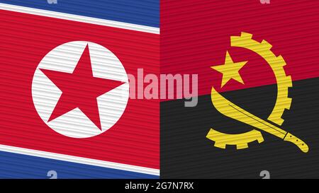 Angola and North Korea Two Half Flags Together Fabric Texture Illustration Stock Photo