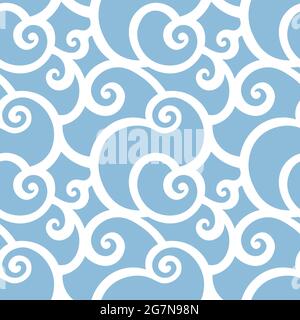 simle swirly seamless pattern with abstract white and blue sea waves Stock Vector