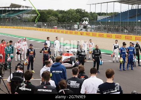 Silverstone, UK. 15th July, 2021. Drivers at the 2022 Car Launch. British Grand Prix, Thursday 15th July 2021. Silverstone, England. Credit: James Moy/Alamy Live News Stock Photo