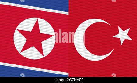 Turkey and North Korea Two Half Flags Together Fabric Texture Illustration Stock Photo