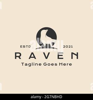 Vintage hipster Crow Raven logo design vector illustration Stock Vector