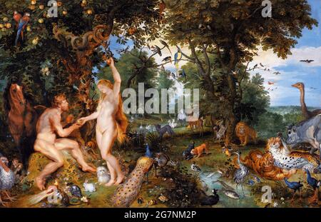The Garden of Eden with the Fall of Man by Peter Paul Rubens (1577-1640) and Jan Brueghel the Elder (1568-1625), oil on wood panel, c. 1615 Stock Photo