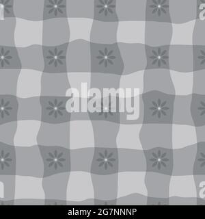Watercolor effect gingham and flower vector seamless pattern background. Organic floral and irregular stripes painterly grid plaid backdrop Stock Vector