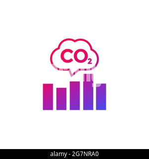 co2, carbon emissions levels chart icon on white Stock Vector