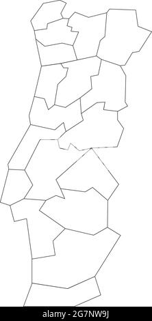 Vector map of Portugal to study colorless with outline Stock Vector