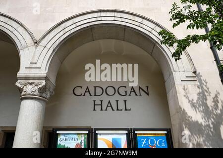 London  UK - 15 July 2021: Close-up of the facade of the Cadogan Hall. Stock Photo