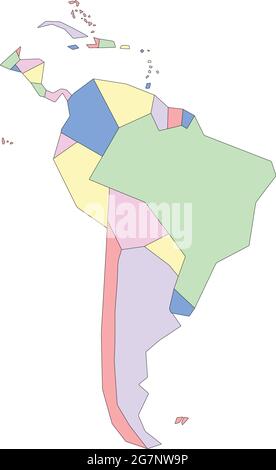 Vector map of South and Central America to study, colorful with outline Stock Vector