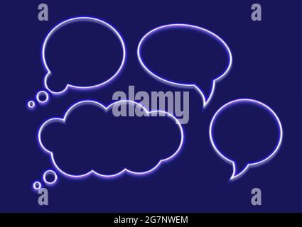 Set of vector light tube chat bubbles. Glowing in the dark signs. Set of four items. Stock Vector