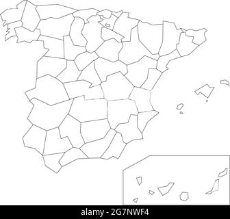 Vector map of Spain to study colorless with outline Stock Vector