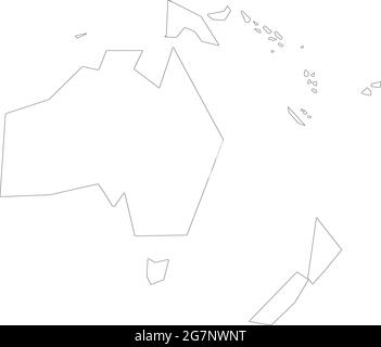Vector map of Oceania to study colorless with outline, black and white Stock Vector
