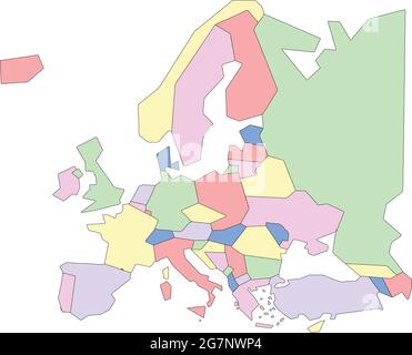 Vector map of Europe to study, colorful with outline Stock Vector