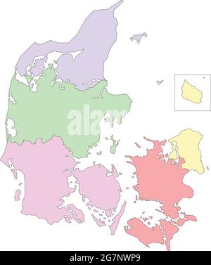 Vector map of Denmark to study with outline Stock Vector