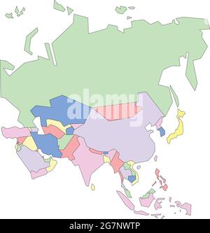 Vector map of Asia to study, colorful with outline Stock Vector