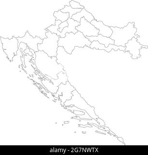 Vector map of Croatia to study colorless with outline Stock Vector