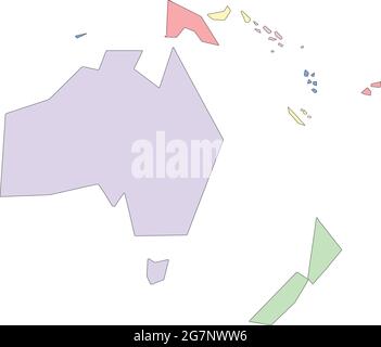 Vector map of Oceania to study, colorful with outline Stock Vector