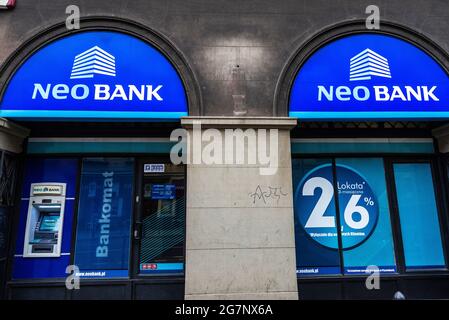 Krakow, Poland - August 28, 2018: Facade of a Neo Bank branch office in Krakow, Poland Stock Photo