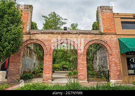 Along Main Street in Alachua, Florida., The Old Theatre Park which formerly was a movie theatre. Stock Photo