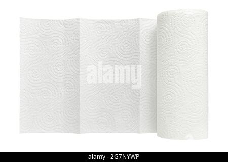 White roll of household paper towels isolated on white background close up Stock Photo
