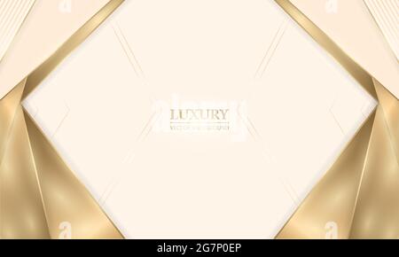 Luxury cream shade elegant design realistic background with golden shapes lines and shadows. Gold arrows, angles, lines and beige paper cut. 3d Stock Vector