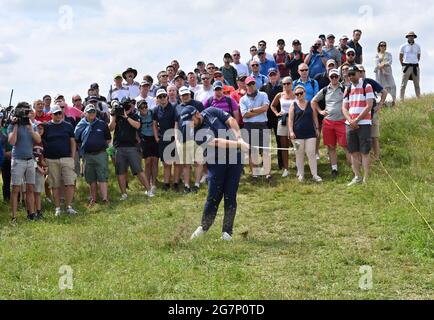 Sandwich, UK. 15th July, 2021. Shane Lowry of Ireland hits out of the rough on the first day of the Open Golf Championship at Royal St George's in Sandwich, Kent, on Thursday, July 15, 2021. Photo by Hugo Philpott/UPI Credit: UPI/Alamy Live News Stock Photo