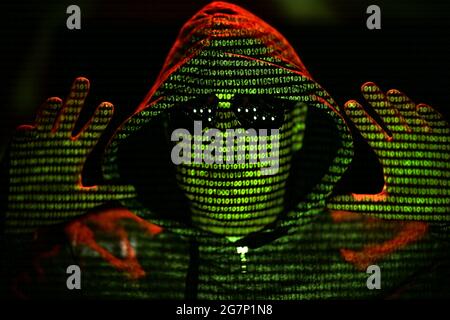 Coder programmer hacker coding cyber attack computer network information protection security Stock Photo